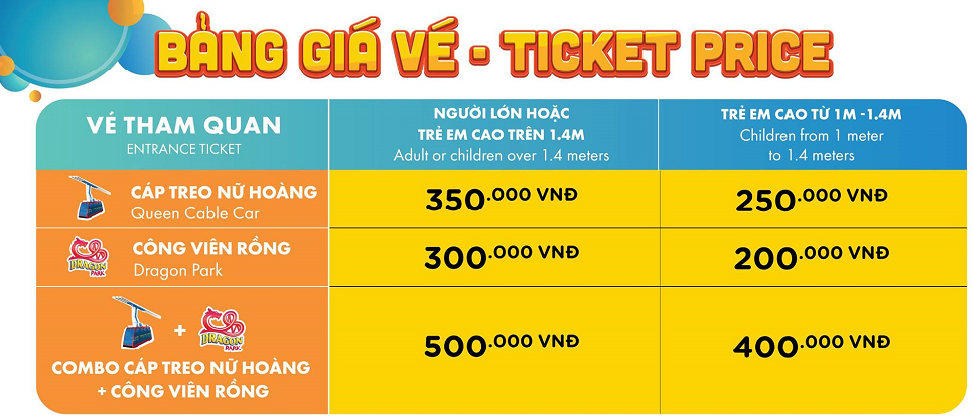 bảng giá vé - ticket sunworld hạ long