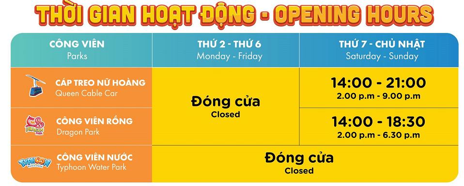 thời gian hoạt động của sunworld hạ long